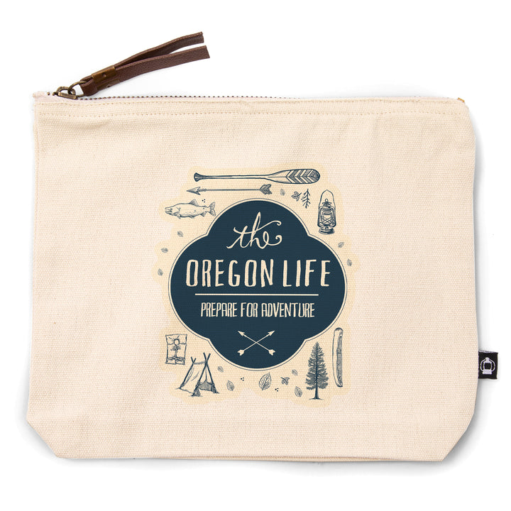 Oregon, The Oregon Life, River & Camping Collage, Contour, Lantern Press Artwork, Accessory Go Bag