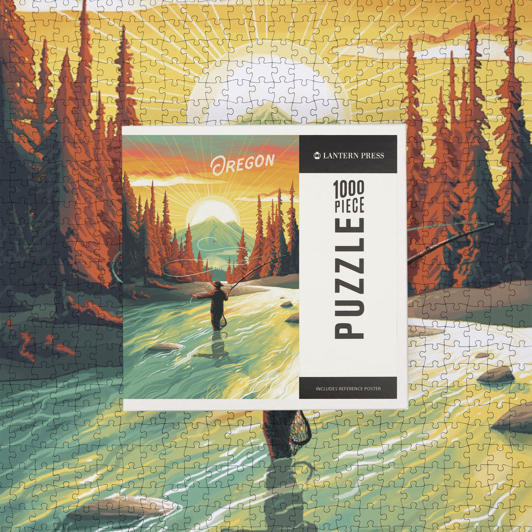 Oregon, This is Living, Fishing with Mountain, 1000 Piece Jigsaw Puzzle