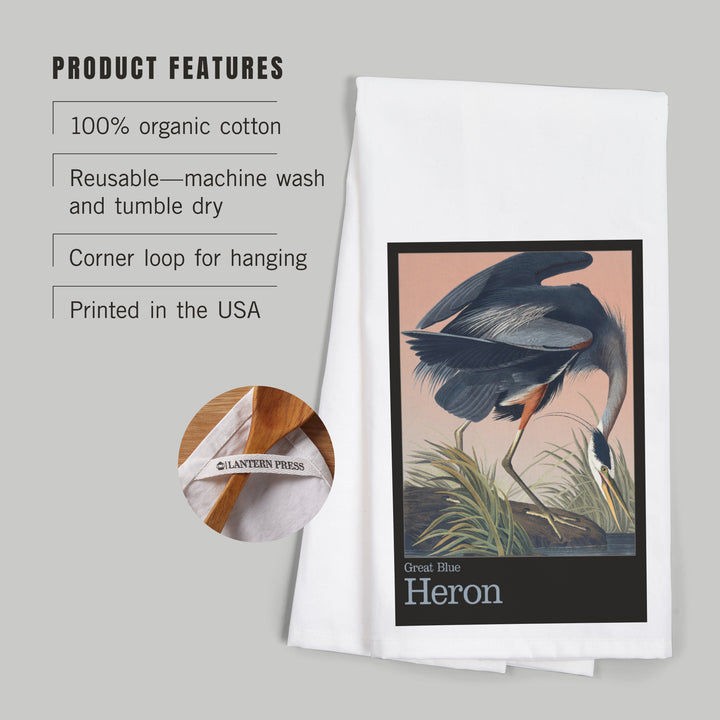 Audubon Birds of North America, Blue Heron, Organic Cotton Kitchen Tea Towels