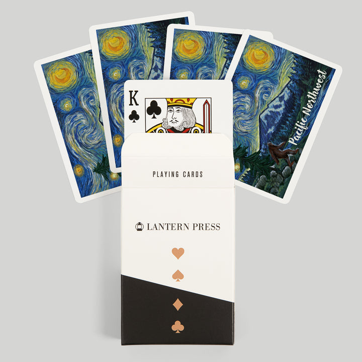 Playing Cards, Pacific Northwest, Bigfoot, Starry Night, 52 Card Deck with Jokers in Box, Unique Art