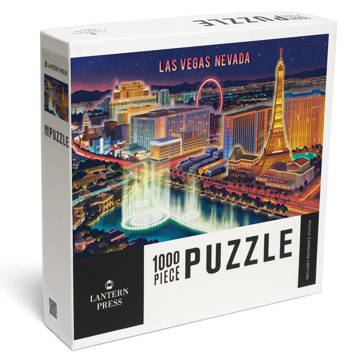 Las Vegas, Nevada, Lithograph, Vegas Strip at Night, Jigsaw Puzzle