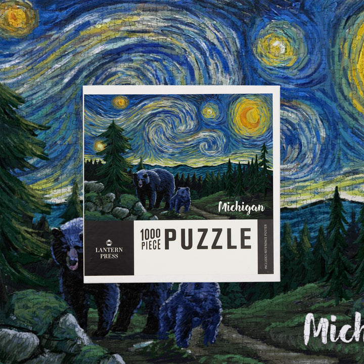 Michigan, Starry Night, Bear and Cub, Jigsaw Puzzle