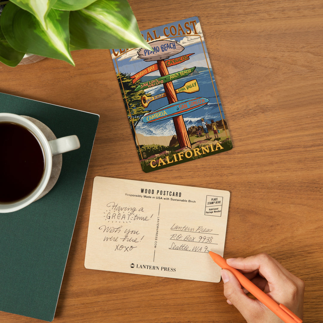 Central Coast, California, Destination Signpost, Wood Sign and Postcards