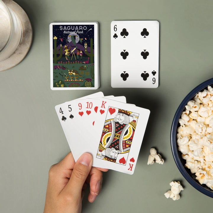 Playing Cards, Saguaro National Park, Arizona, Night, Geometric National Park Series, 52 Card Deck with Jokers in Box, Unique Art