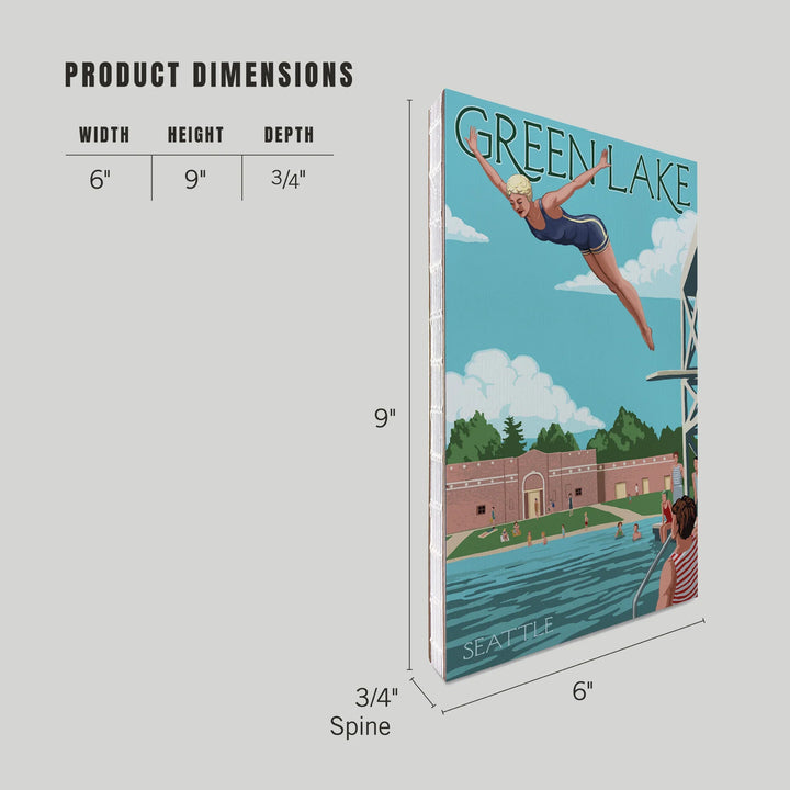 Lined 6x9 Journal, Seattle, Washington, Green Lake Woman Diving, Lay Flat, 193 Pages, FSC paper