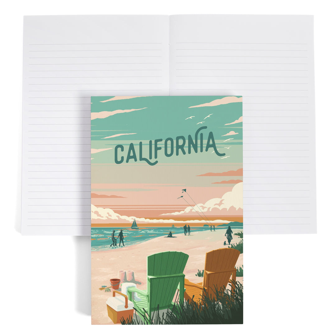 Lined 6x9 Journal, California, Painterly, Bottle This Moment, Beach Chairs, Lay Flat, 193 Pages, FSC paper