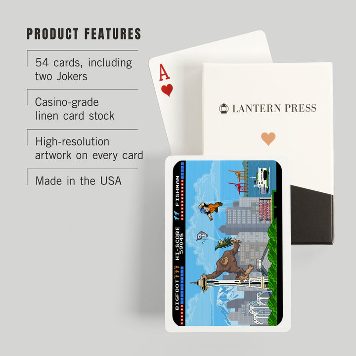 Playing Cards, Seattle, Washington, 8-Bit Retro Video Game, 52 Card Deck with Jokers in Box, Unique Art