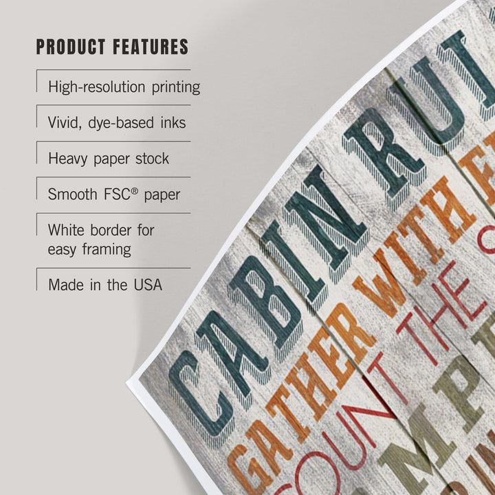 Cabin Rules, Rustic Typography, Art & Giclee Prints Art Lantern Press 