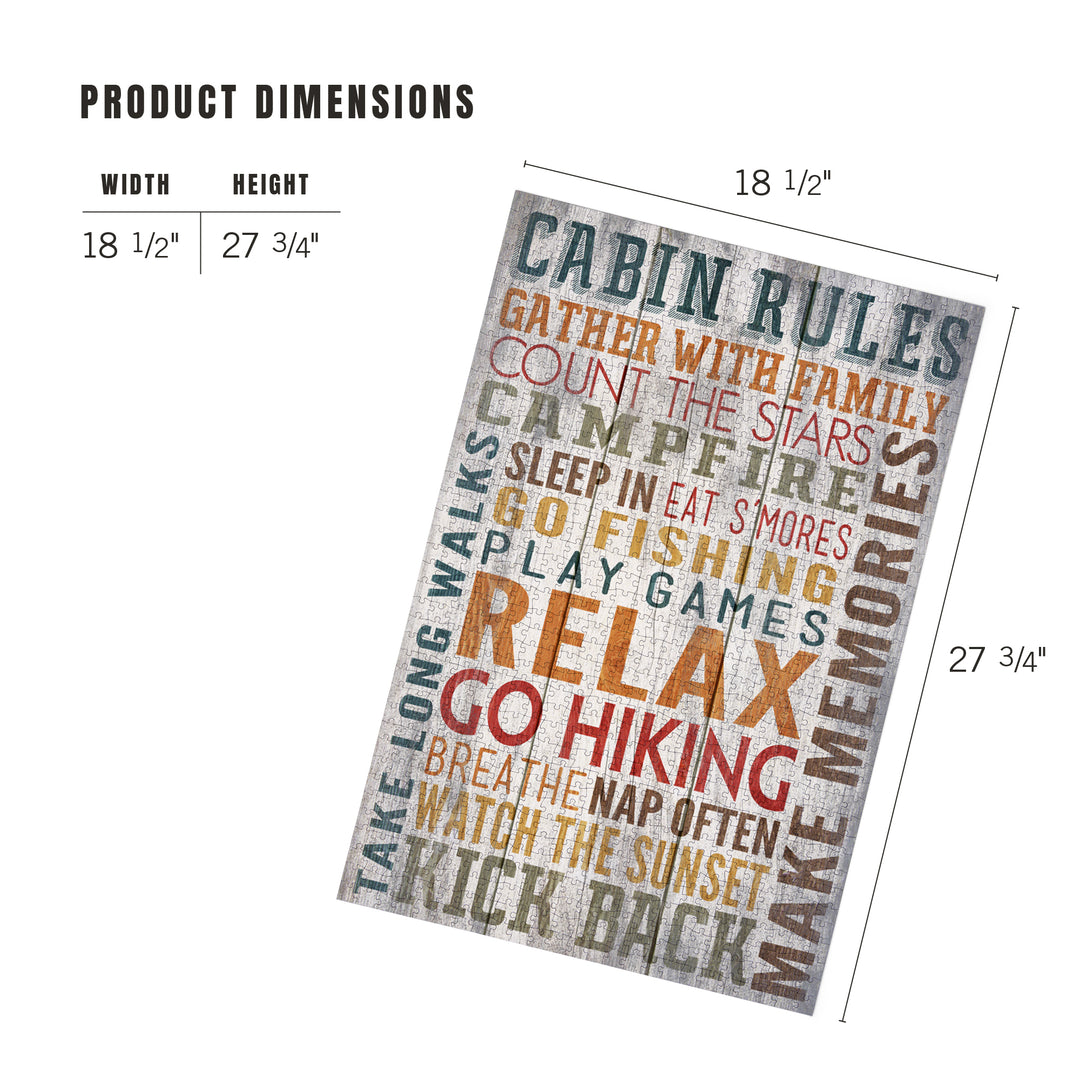 Cabin Rules, Rustic Typography, Jigsaw Puzzle Puzzle Lantern Press 
