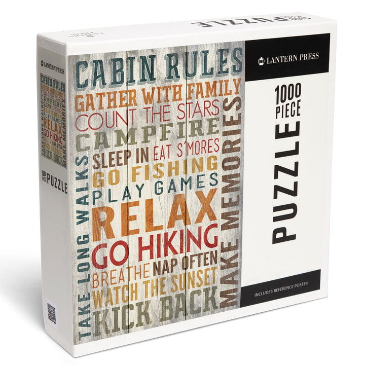 Cabin Rules, Rustic Typography, Jigsaw Puzzle Puzzle Lantern Press 