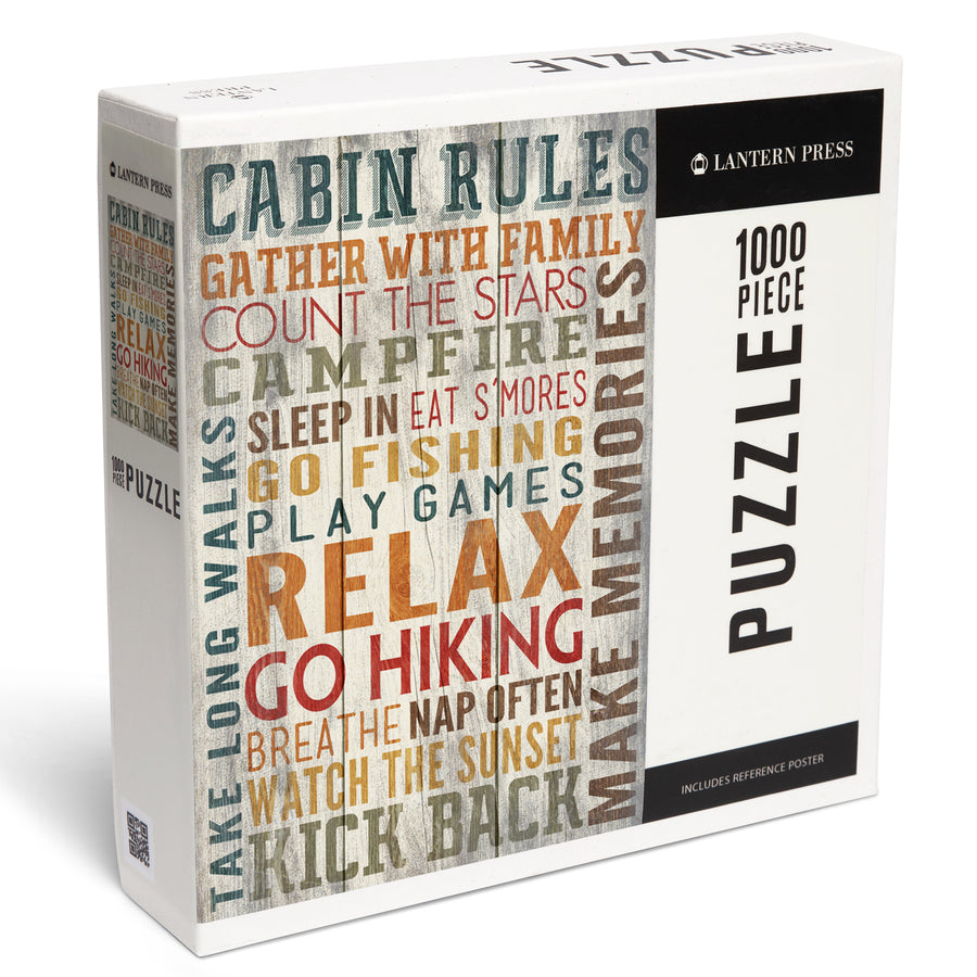 Cabin Rules, Rustic Typography, Jigsaw Puzzle Puzzle Lantern Press 