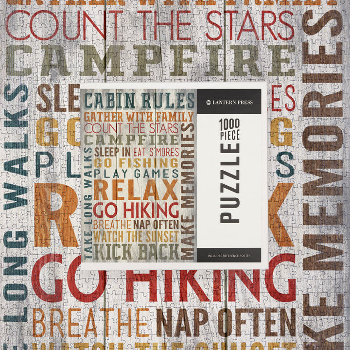 Cabin Rules, Rustic Typography, Jigsaw Puzzle Puzzle Lantern Press 