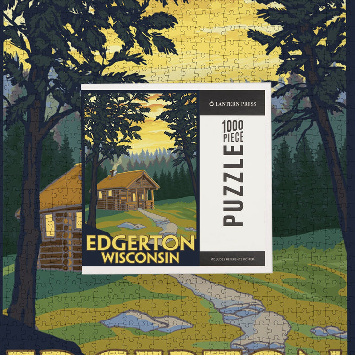 Cabin Scene, Edgerton, Wisconsin, Jigsaw Puzzle Puzzle Lantern Press 