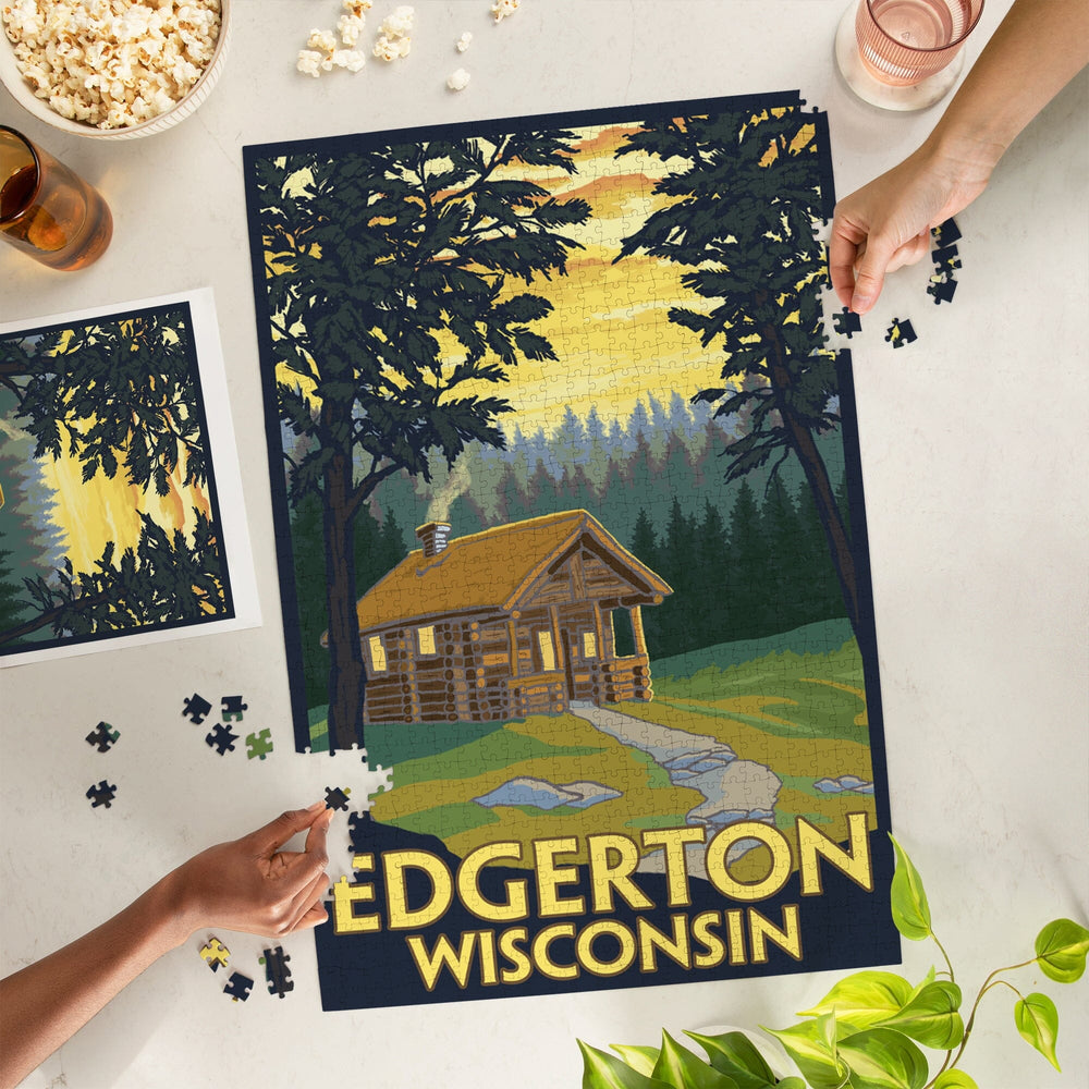 Cabin Scene, Edgerton, Wisconsin, Jigsaw Puzzle Puzzle Lantern Press 
