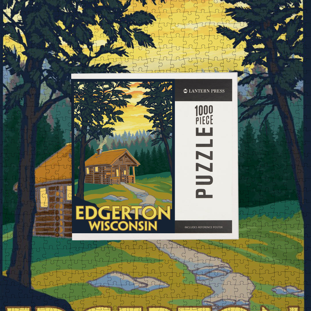 Cabin Scene, Edgerton, Wisconsin, Jigsaw Puzzle Puzzle Lantern Press 