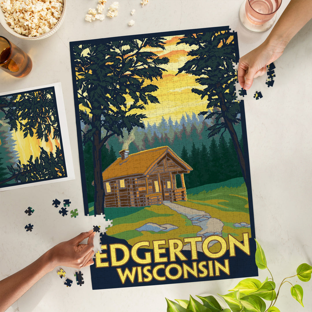 Cabin Scene, Edgerton, Wisconsin, Jigsaw Puzzle Puzzle Lantern Press 