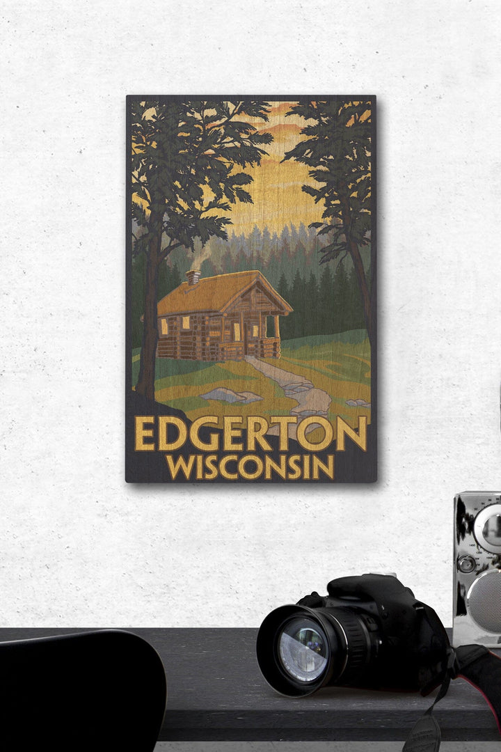Cabin Scene, Edgerton, Wisconsin, Lantern Press Original Poster, Wood Signs and Postcards Wood Lantern Press 12 x 18 Wood Gallery Print 