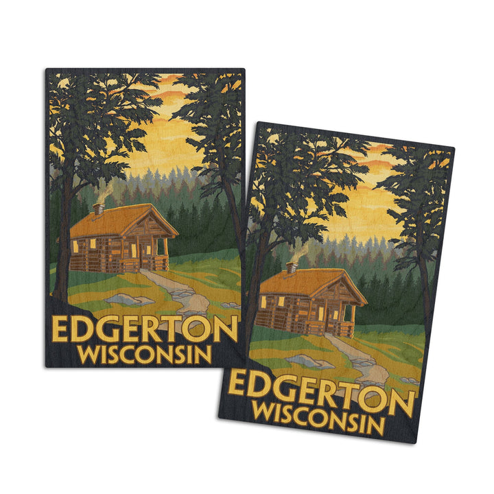 Cabin Scene, Edgerton, Wisconsin, Lantern Press Original Poster, Wood Signs and Postcards Wood Lantern Press 4x6 Wood Postcard Set 