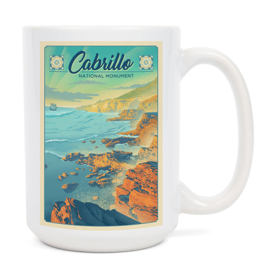 Cabrillo National Monument, California, Lithograph, Lantern Press Artwork, Ceramic Mug Mugs Lantern Press 