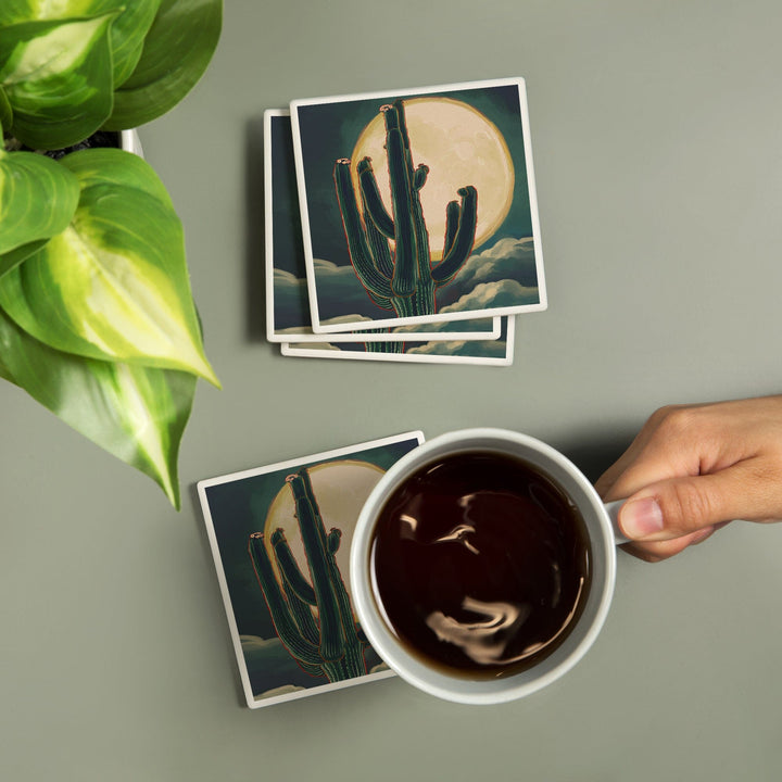Cactus and Full Moon, Coasters Coasters Lantern Press 
