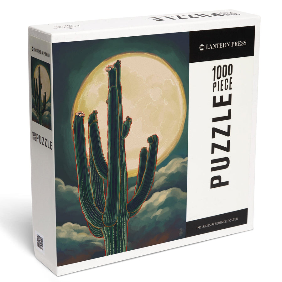 Cactus and Full Moon, Jigsaw Puzzle Puzzle Lantern Press 