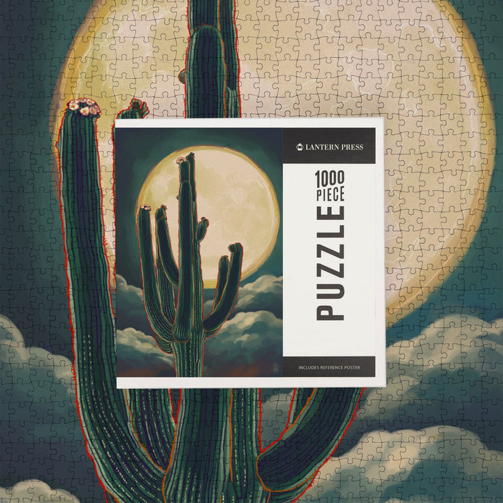 Cactus and Full Moon, Jigsaw Puzzle Puzzle Lantern Press 