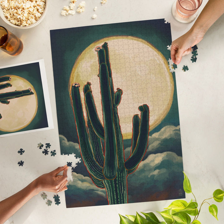 Cactus and Full Moon, Jigsaw Puzzle Puzzle Lantern Press 