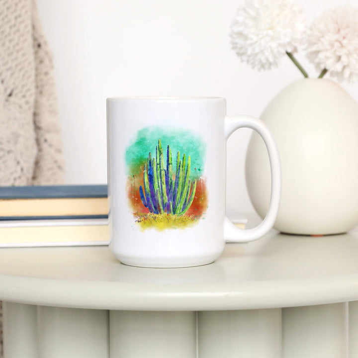 Cactus, Watercolor, Lantern Press Artwork, Ceramic Mug Mugs Lantern Press 