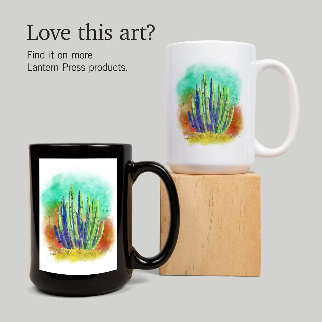 Cactus, Watercolor, Lantern Press Artwork, Ceramic Mug Mugs Lantern Press 