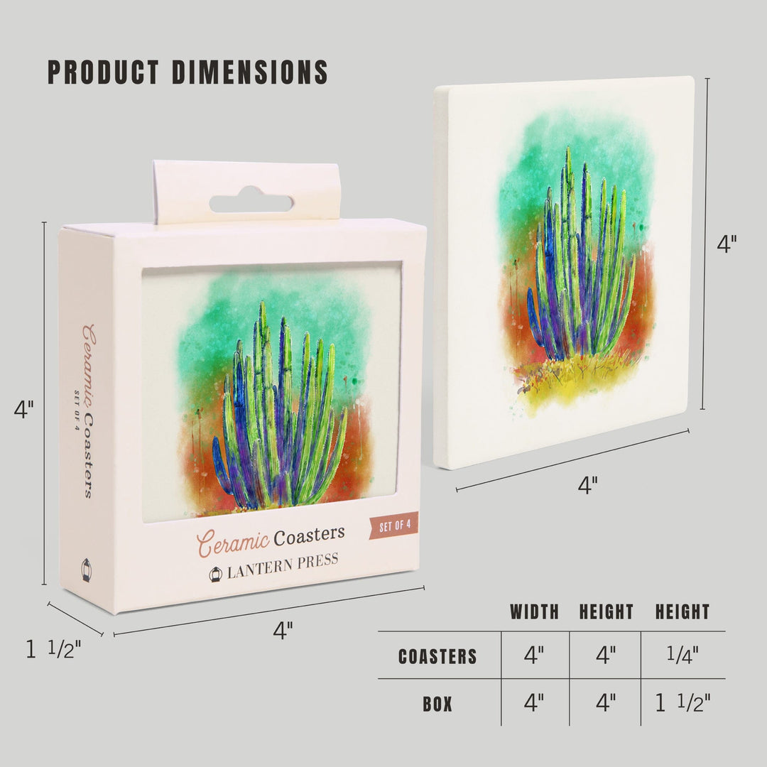 Cactus, Watercolor, Lantern Press Artwork, Coaster Set - Lantern Press