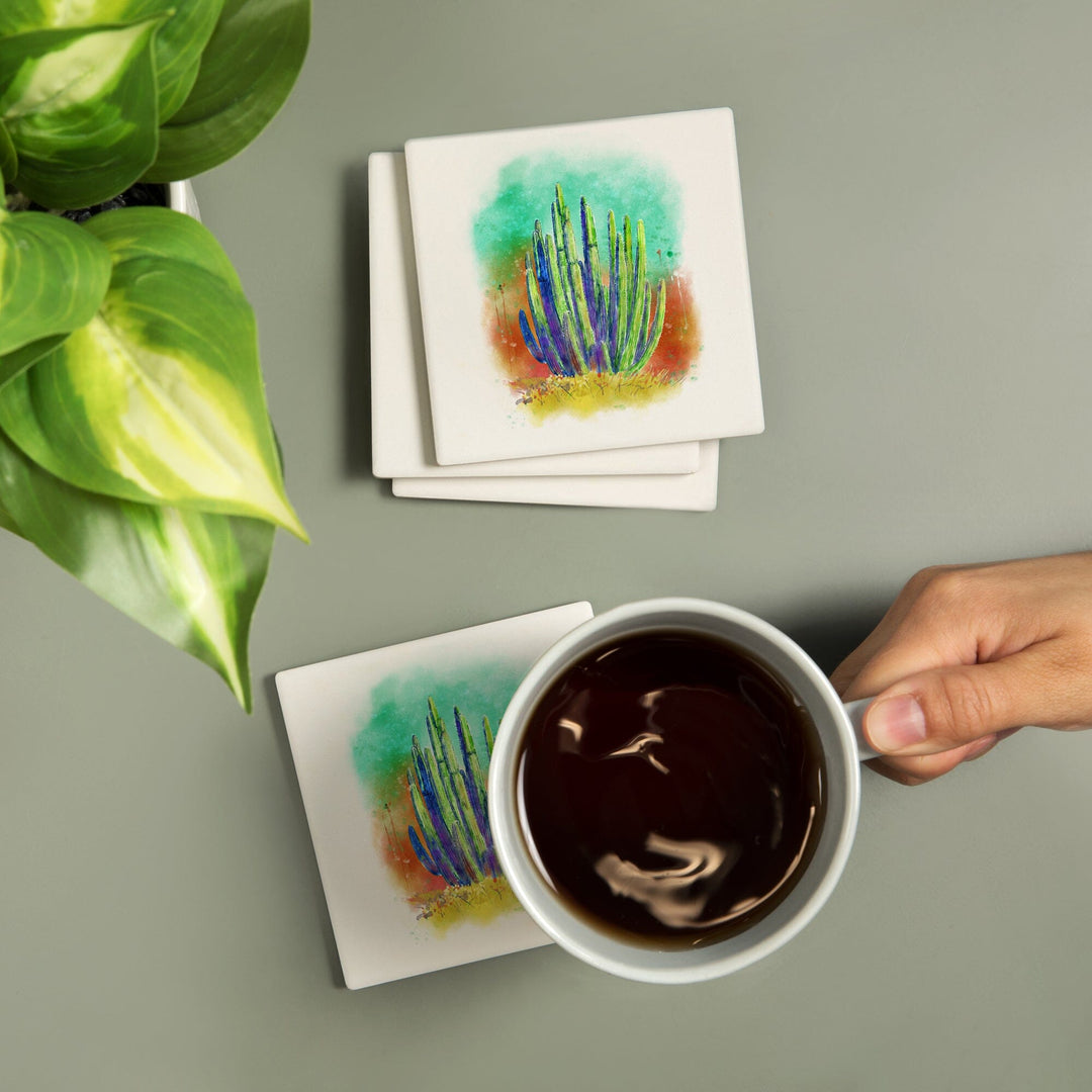 Cactus, Watercolor, Lantern Press Artwork, Coaster Set - Lantern Press