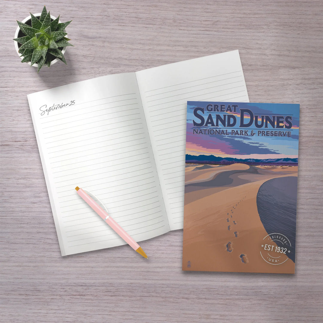Lined 6x9 Journal, Great Sand Dunes National Park and Preserve, Colorado, Dunes and Footprints, Lay Flat, 193 Pages, FSC paper