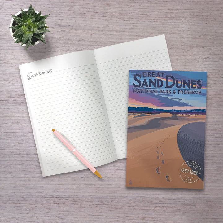 Lined 6x9 Journal, Great Sand Dunes National Park and Preserve, Colorado, Dunes and Footprints, Lay Flat, 193 Pages, FSC paper