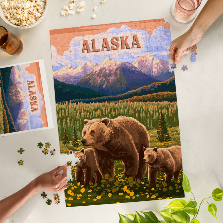 Alaska, Painterly, Bear Family, 1000 Piece Jigsaw Puzzle