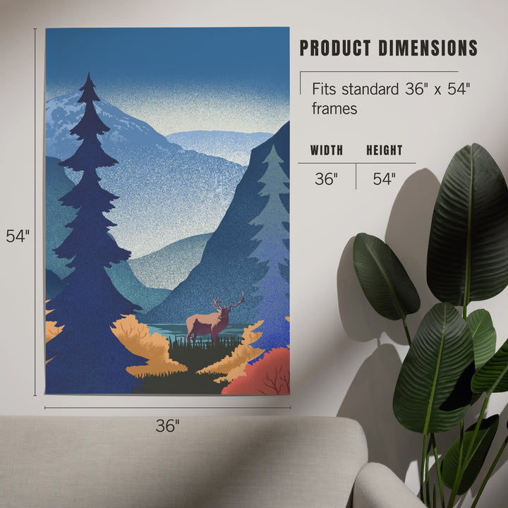 Lithograph, Elk and Mountains Scene,, Art & Giclee Prints