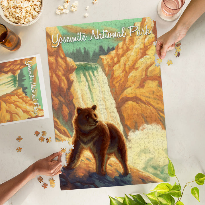 Yosemite National Park, California, Bear, Falls, Oil Painting, Jigsaw Puzzle