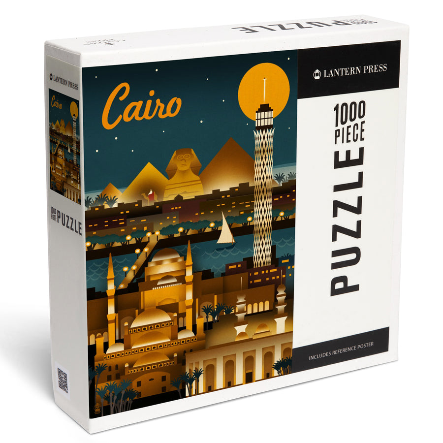 Cairo, Egypt, Retro Skyline, Jigsaw Puzzle Puzzle Lantern Press 