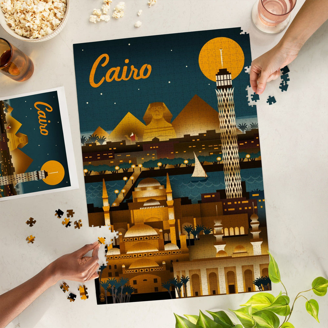 Cairo, Egypt, Retro Skyline, Jigsaw Puzzle Puzzle Lantern Press 