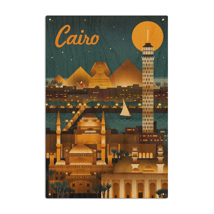 Cairo, Egypt, Retro Skyline, Lantern Press Artwork, Wood Signs and Postcards Wood Lantern Press 10 x 15 Wood Sign 