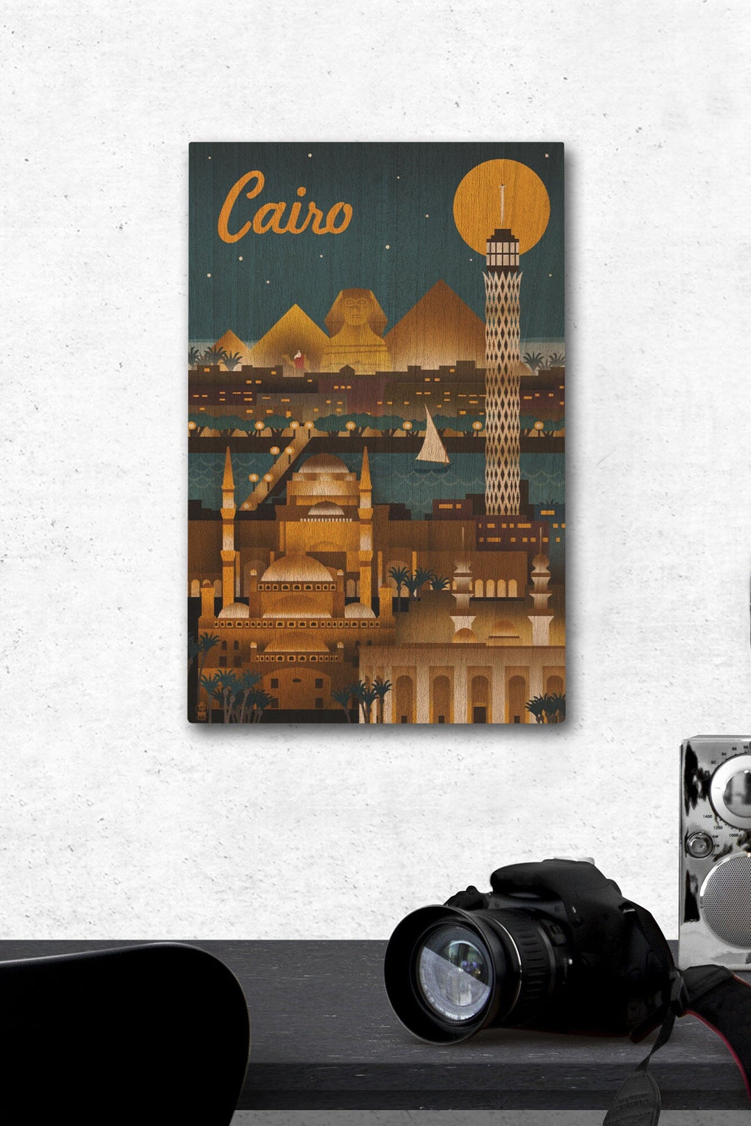 Cairo, Egypt, Retro Skyline, Lantern Press Artwork, Wood Signs and Postcards Wood Lantern Press 12 x 18 Wood Gallery Print 