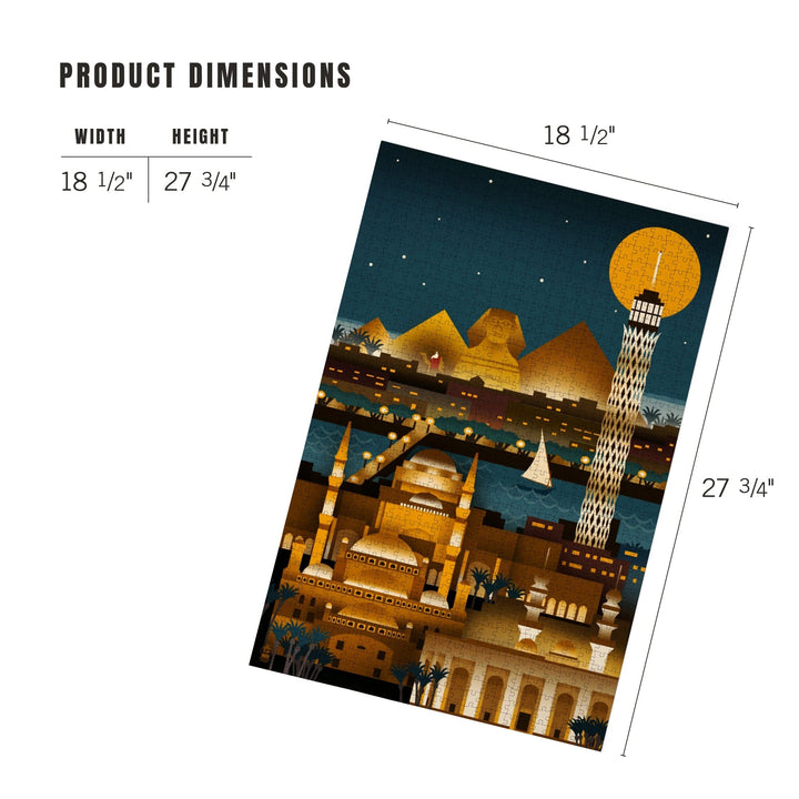 Cairo, Egypt, Retro Skyline (no text), Jigsaw Puzzle Puzzle Lantern Press 