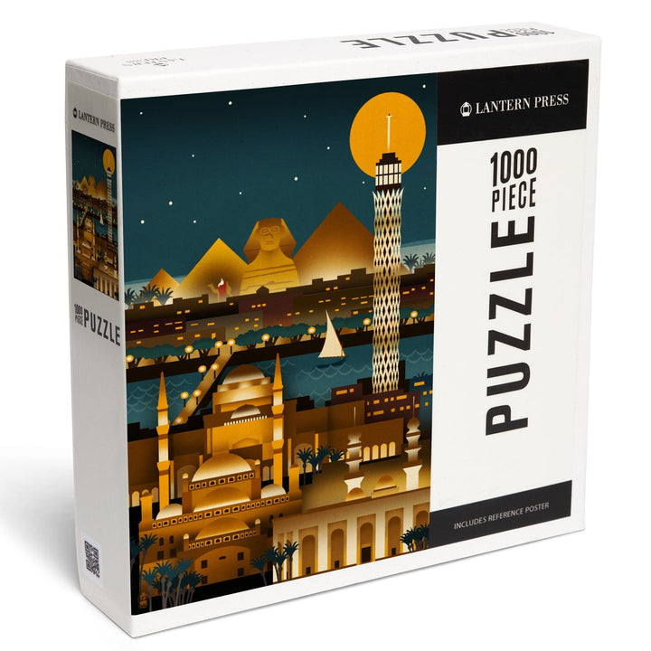 Cairo, Egypt, Retro Skyline (no text), Jigsaw Puzzle Puzzle Lantern Press 