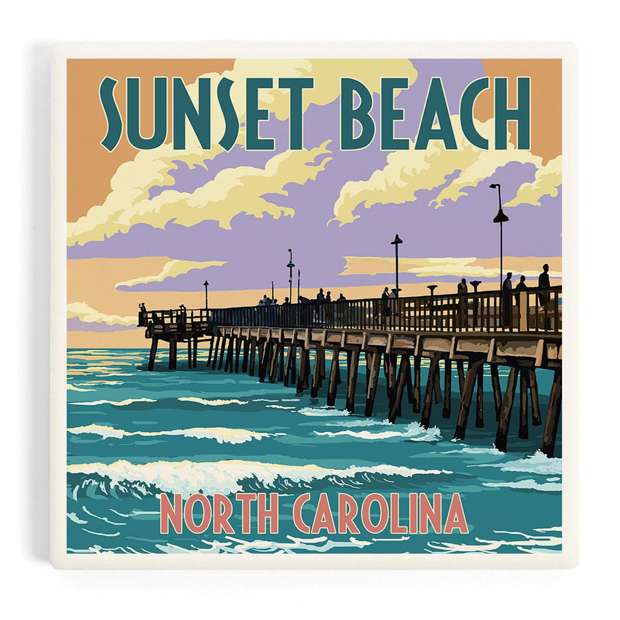 Calabash, North Carolina, Sunset Beach, Pier Scene, Coasters Coasters Lantern Press 