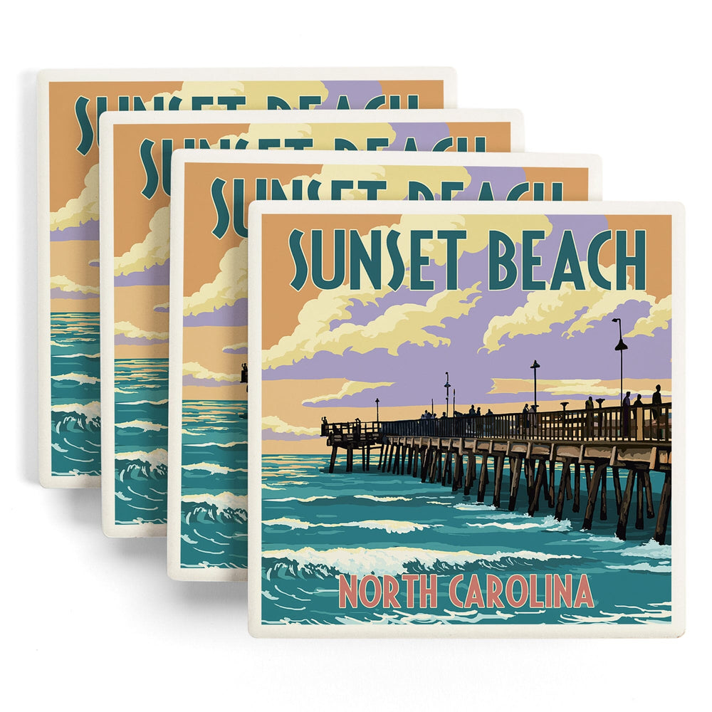 Calabash, North Carolina, Sunset Beach, Pier Scene, Coasters Coasters Lantern Press 