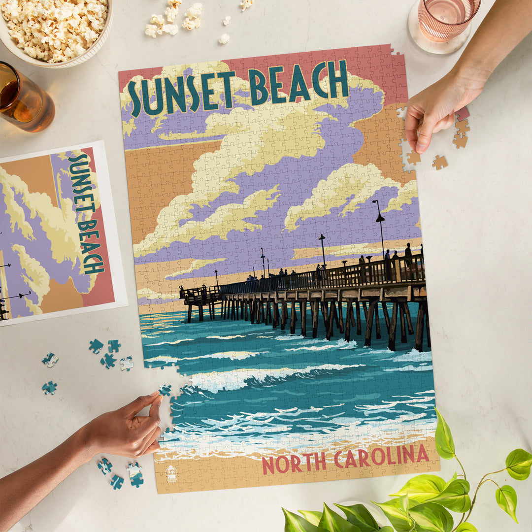 Calabash, North Carolina, Sunset Beach, Pier Scene, Jigsaw Puzzle Puzzle Lantern Press 