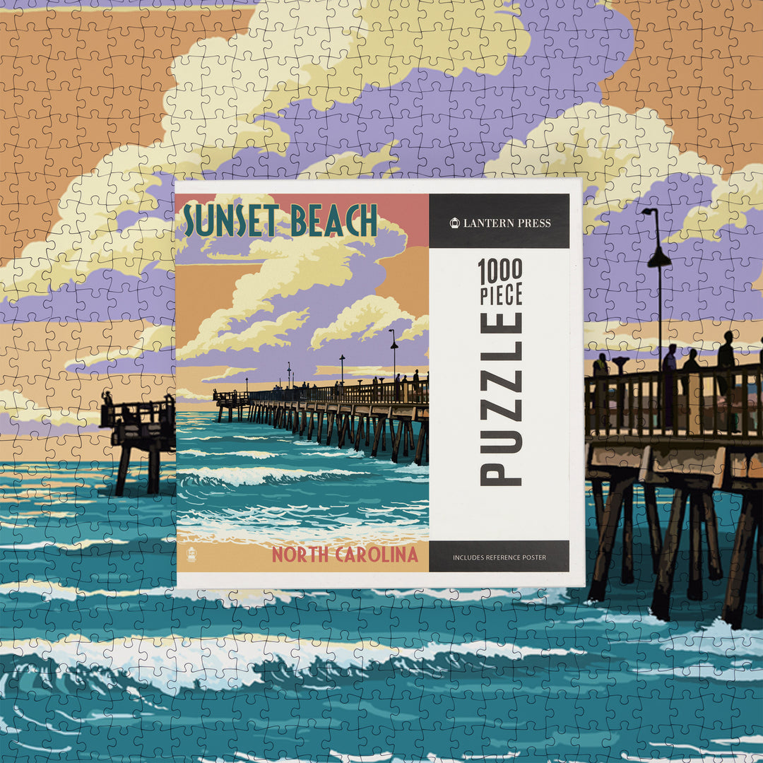 Calabash, North Carolina, Sunset Beach, Pier Scene, Jigsaw Puzzle Puzzle Lantern Press 