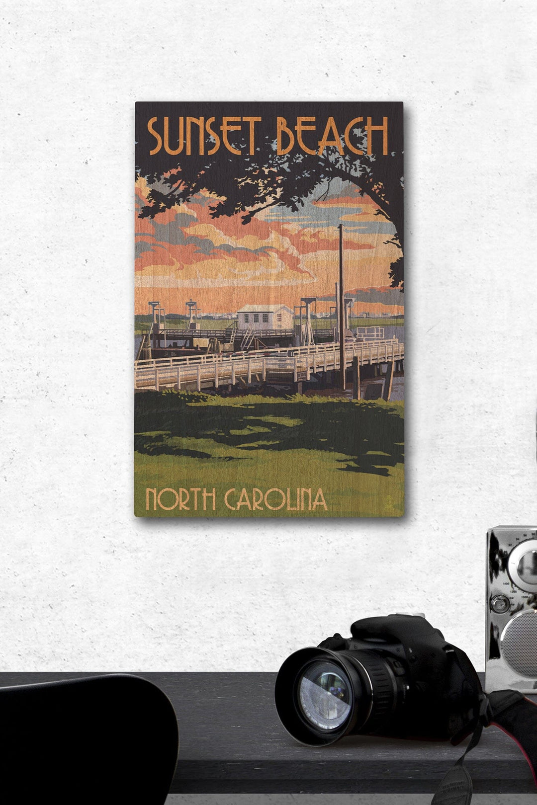 Calabash, North Carolina, Sunset Beach, Swinging Bridge, Lantern Press Artwork, Wood Signs and Postcards - Lantern Press