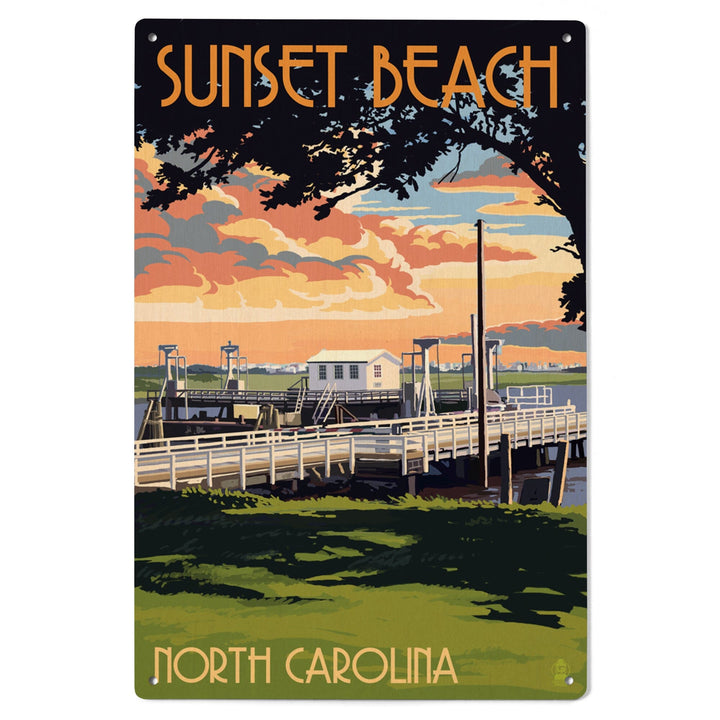 Calabash, North Carolina, Sunset Beach, Swinging Bridge, Lantern Press Artwork, Wood Signs and Postcards - Lantern Press