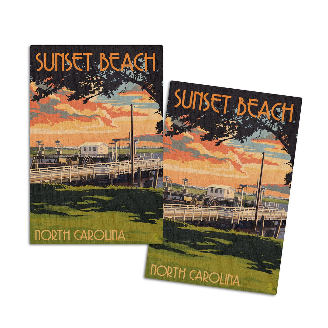 Calabash, North Carolina, Sunset Beach, Swinging Bridge, Lantern Press Artwork, Wood Signs and Postcards - Lantern Press