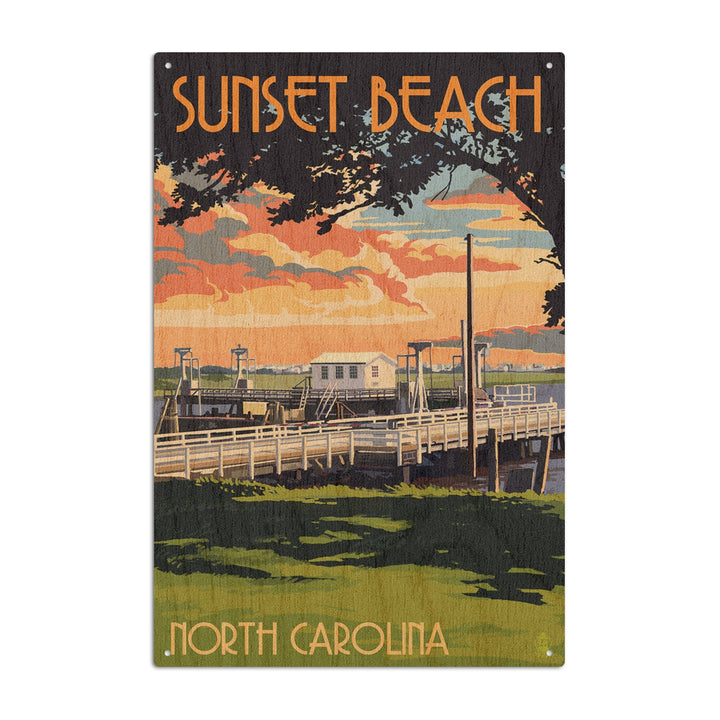 Calabash, North Carolina, Sunset Beach, Swinging Bridge, Lantern Press Artwork, Wood Signs and Postcards - Lantern Press